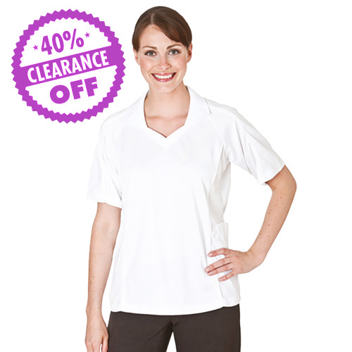 100% Polyester Ladies Bowling Top Open V-Neck with Collar Short Sleeve - PBLL06C - CLERANCE