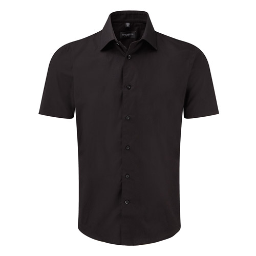 Easy-Care Cotton-Stretch Fitted Short Sleeve Shirt-JSHA947-black
