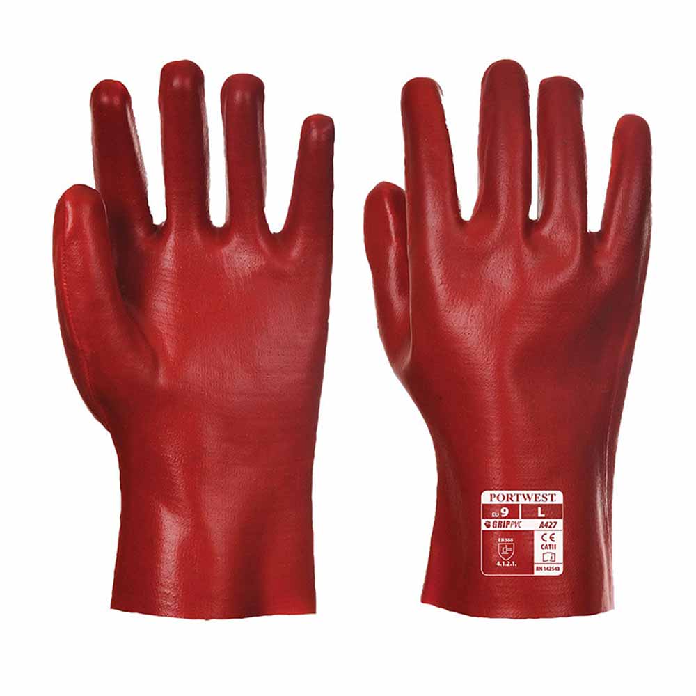 Fully Coated PVC Guantlet Glove - WGLA427-red
