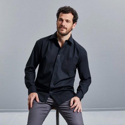 125g Mens Pure Cotton Easy Care Poplin Shirt Long Sleeve - Image 4
