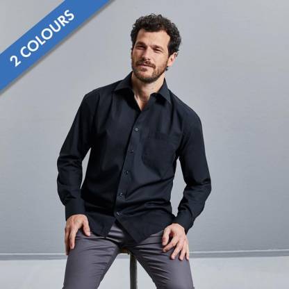 125g Mens Pure Cotton Easy Care Poplin Shirt Long Sleeve - JSHA936