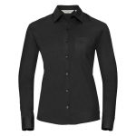125g Ladies Pure Cotton Easy Care Poplin Shirt Long Sleeve - JSHL936-black-front