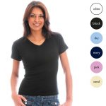 95% Supercarded Ringspun Cotton / 5% Elastane Ladies Fitted V-neck T-Shirt Short Sleeve TTL02