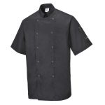 190g 65/35 PC 'Cumbria' Chefs Jacket with Press Studs - Short Sleeve - WCJA733-black