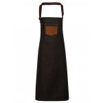 Division Waxed Look Denim Bib Apron - pr136_denim-black_tan_ft