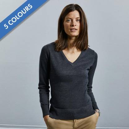 Ladies V-Neck Cotton-Blend Pullover