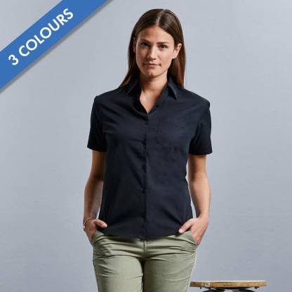 Ladies Pure Cotton Easy Care Poplin S/S Shirt